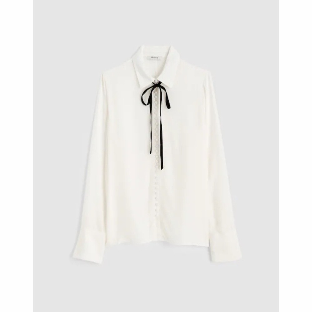 NWT! Madewell - Necktie Button-Up Top - White w/ Black Ribbon - Size XXS